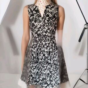 Luxe By Carmen Marc Valvo Sz 14 Black White Lace Lined Pockets Sleeveless Dress
